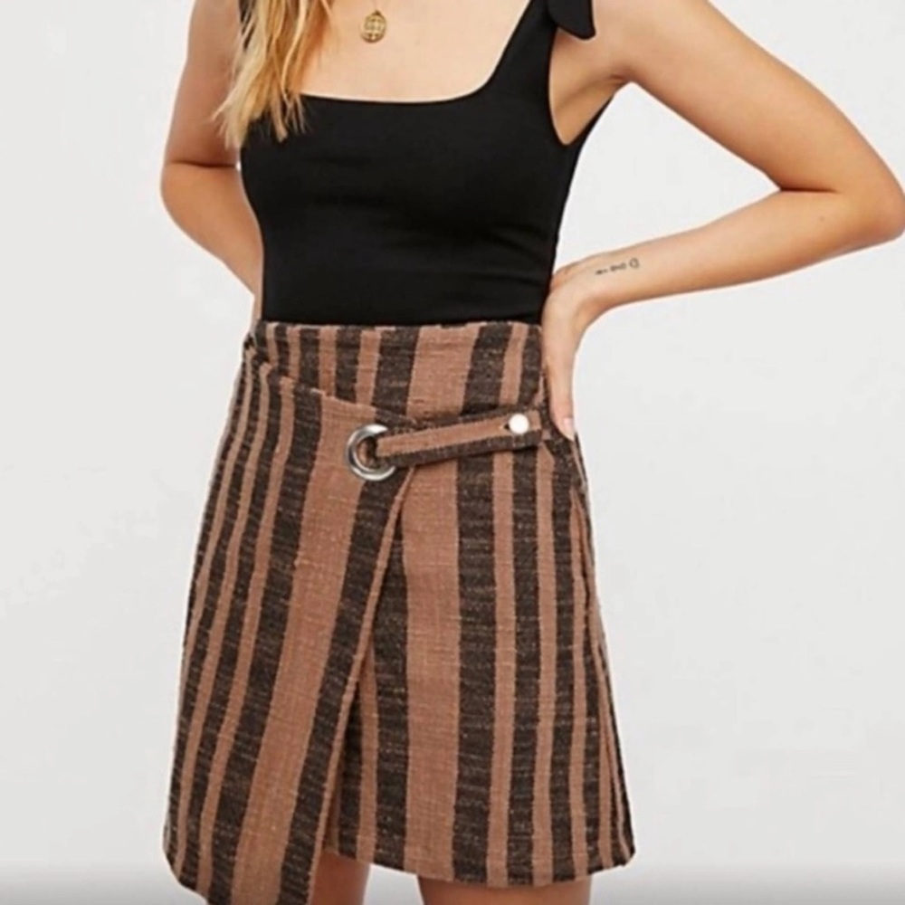 Free People Asymmetrical striped wrap skirt  2